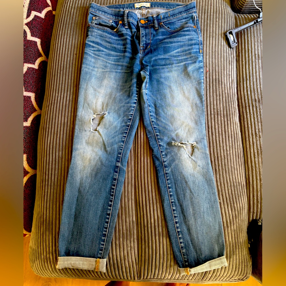 Madewell Blue Ankle Cropped Jeans Distressed